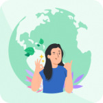 Illustration d'une femme brune avec la planète Terre verte en arrière plan